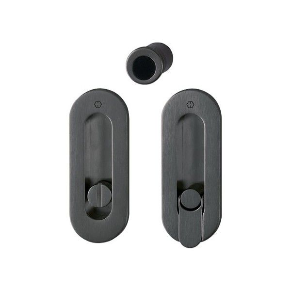 Hoppe - Maniglia Per Porta Scorrevole Con Chiusura - Kit Ovale  F96-1-R nero satinato